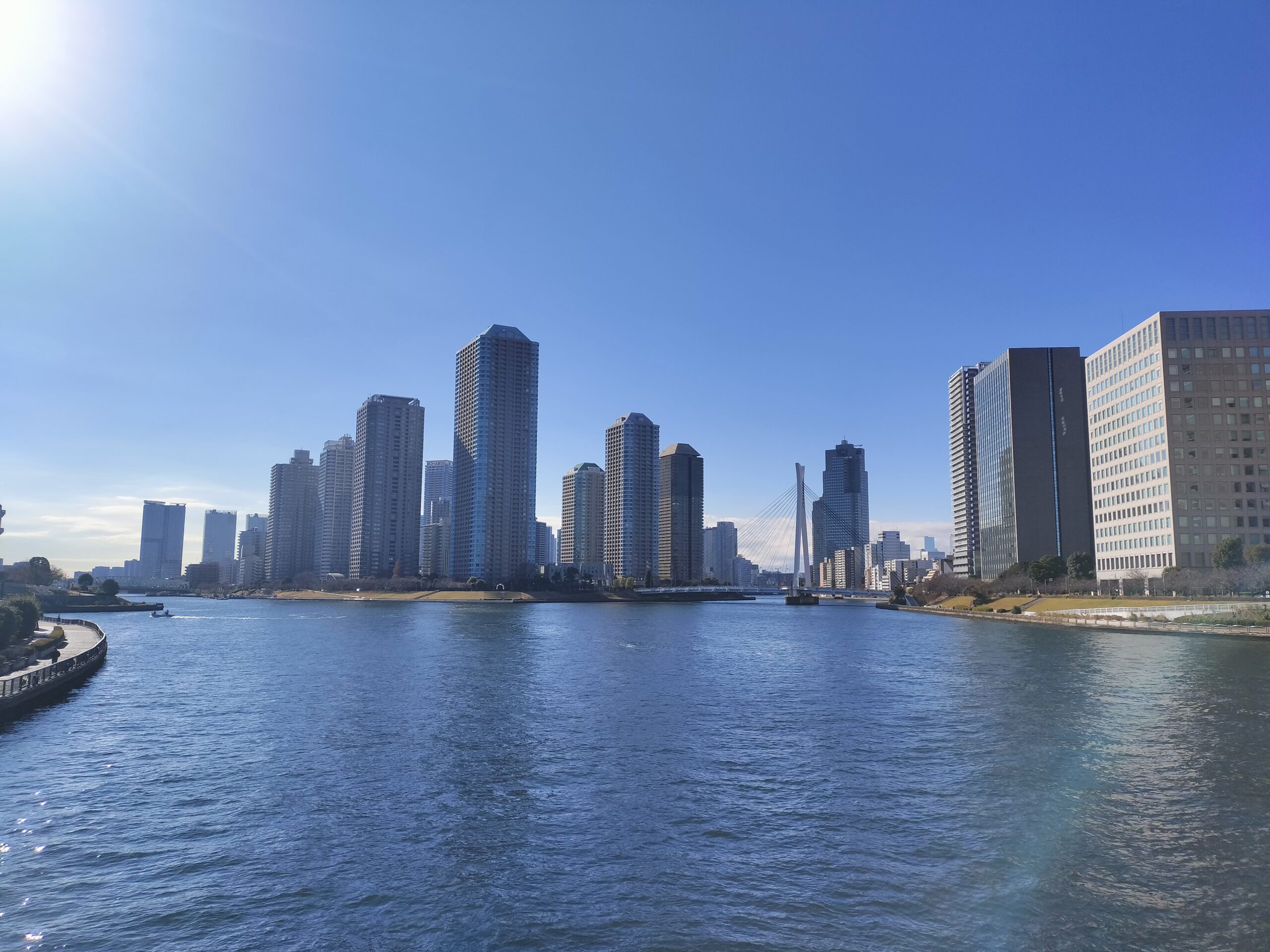 永代橋からの眺め、東京もきれいです！